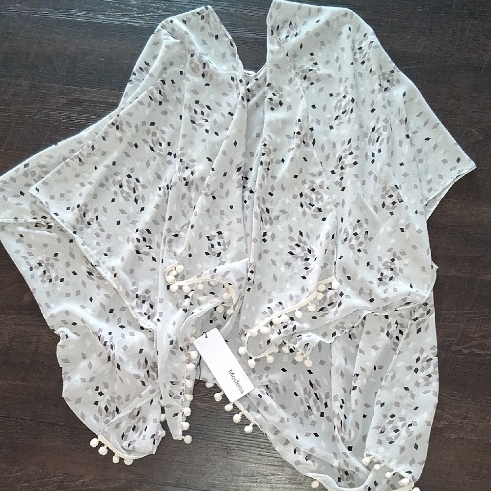 Modena Sheer Kimono with Pom Pom Trim